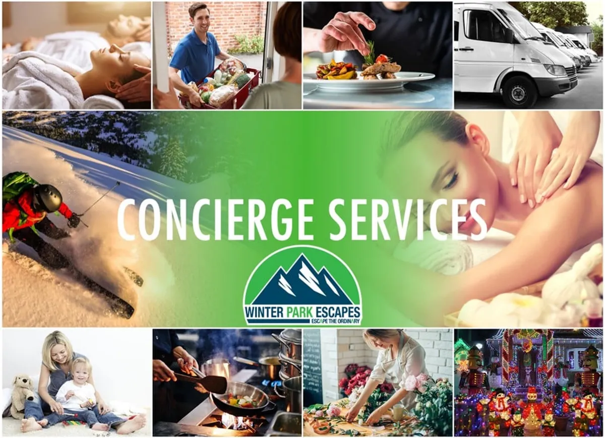 This image features a dynamic collage of indoor activities: spa treatments, gourmet food, skiing, family activities, cooking, and holiday decorations. The mood is both luxurious and welcoming, capturing the diverse experiences available in every season, from winter sports to festive indoor gatherings.